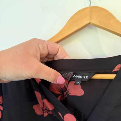 Whistle Black & Coral Floral Print Tunic Blouse Size 10