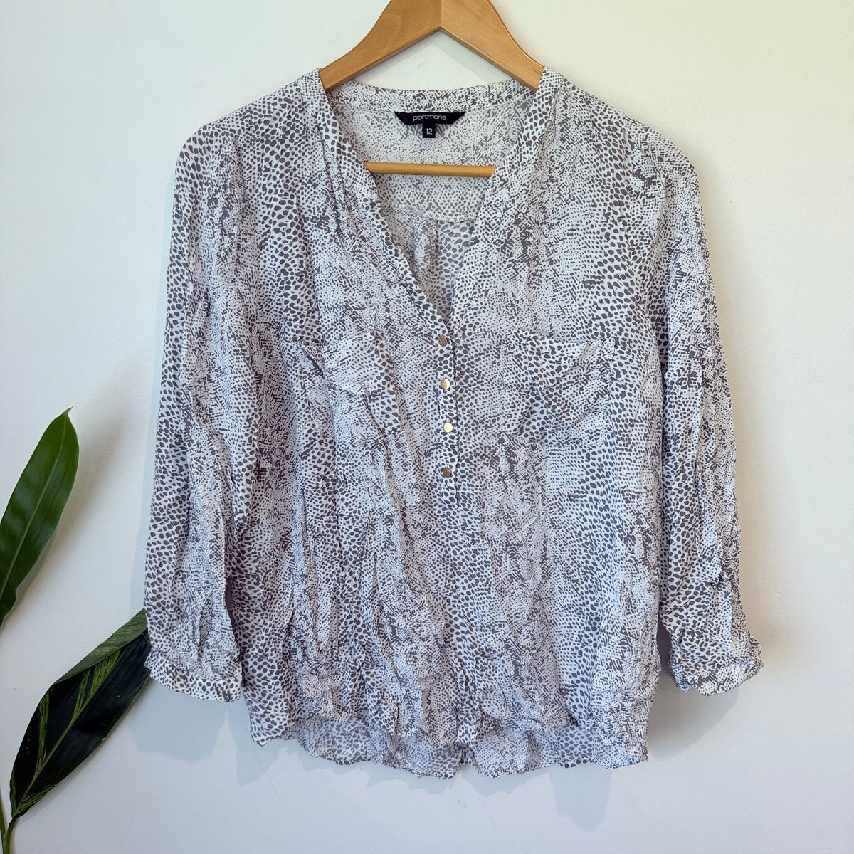 Portmans Grey Snake Print Blouse Size 12