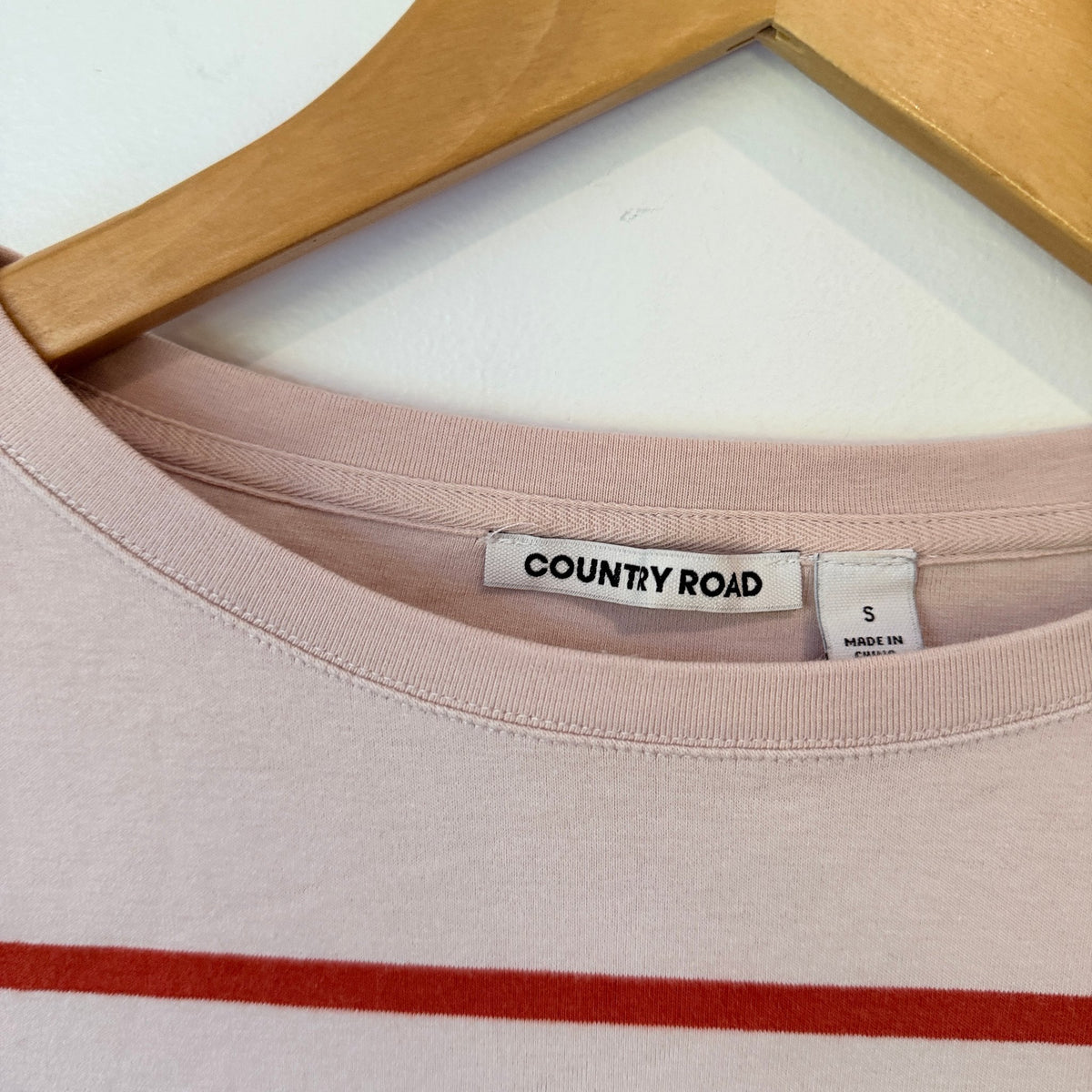 Country Road Pink Grey & Navy Colour Block Stripe Tee Size S