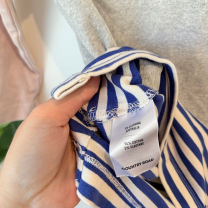 Country Road Pink Grey & Navy Colour Block Stripe Tee Size S