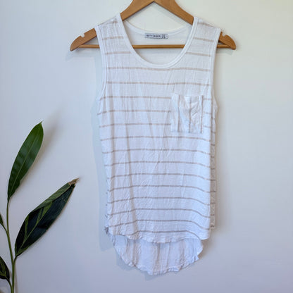 Betty Basics White Metallic Stripe Pocket Tank Size 8