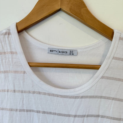Betty Basics White Metallic Stripe Pocket Tank Size 8