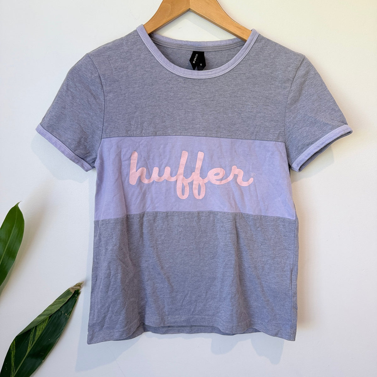 Huffer Grey & Lilac Panelled Logo Tee Size 8