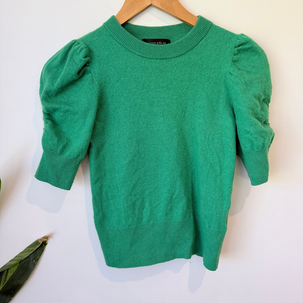State of Play Green Puff Sleeve Wool Cashmere Blend Knit Size XS