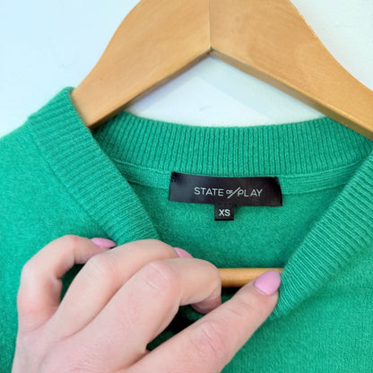 State of Play Green Puff Sleeve Wool Cashmere Blend Knit Size XS