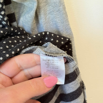 Madly Sweetly Grey Spot & Stripe Long Sleeve Top Size 10
