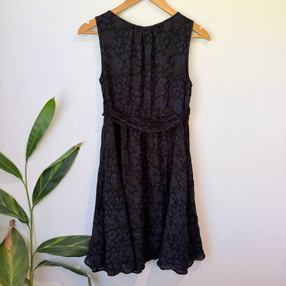 Cue Navy Leaf Print Belted Sleeveless Dress Size 10