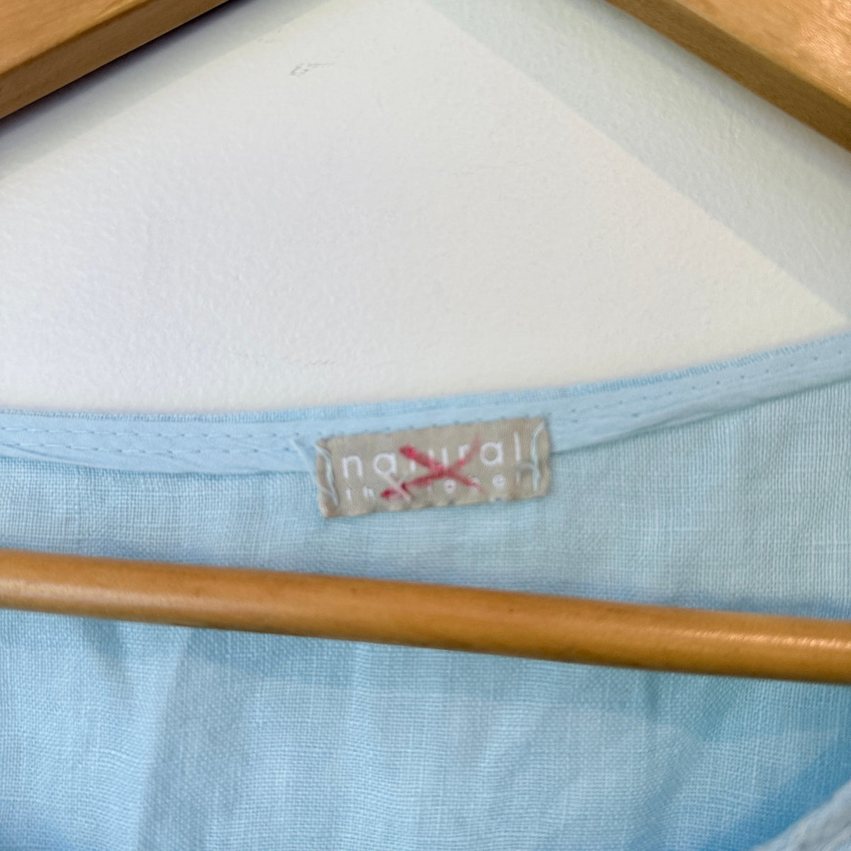 Natural Pale Blue Linen Embroidered Shift Dress Size U/Arm to U/Arm 52cm