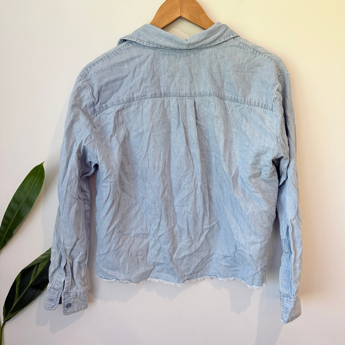 Glassons Light Chambray Cropped Raw Hem Shirt Size 8