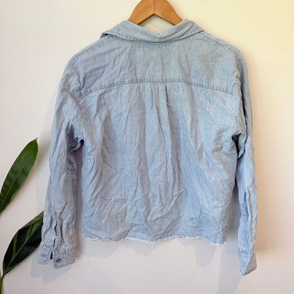 Glassons Light Chambray Cropped Raw Hem Shirt Size 8