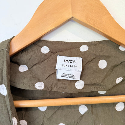 RVCA Olive Polka Dot Button Front Playsuit Size S