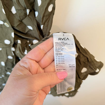 RVCA Olive Polka Dot Button Front Playsuit Size S