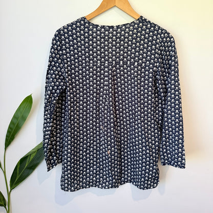 Country Road Navy Tulip Print Long Sleeve Blouse Size XXS