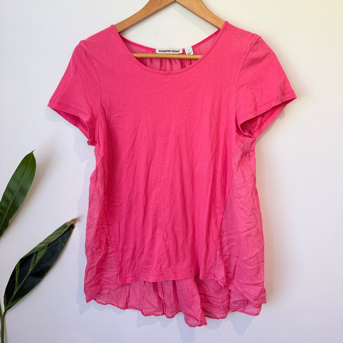 Country Road Pink Woven Back Cotton Tee Size S