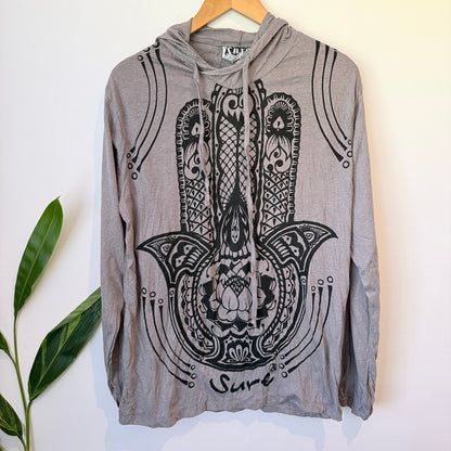 Sure Grey Hamsa Print Lightweight Hooded Top