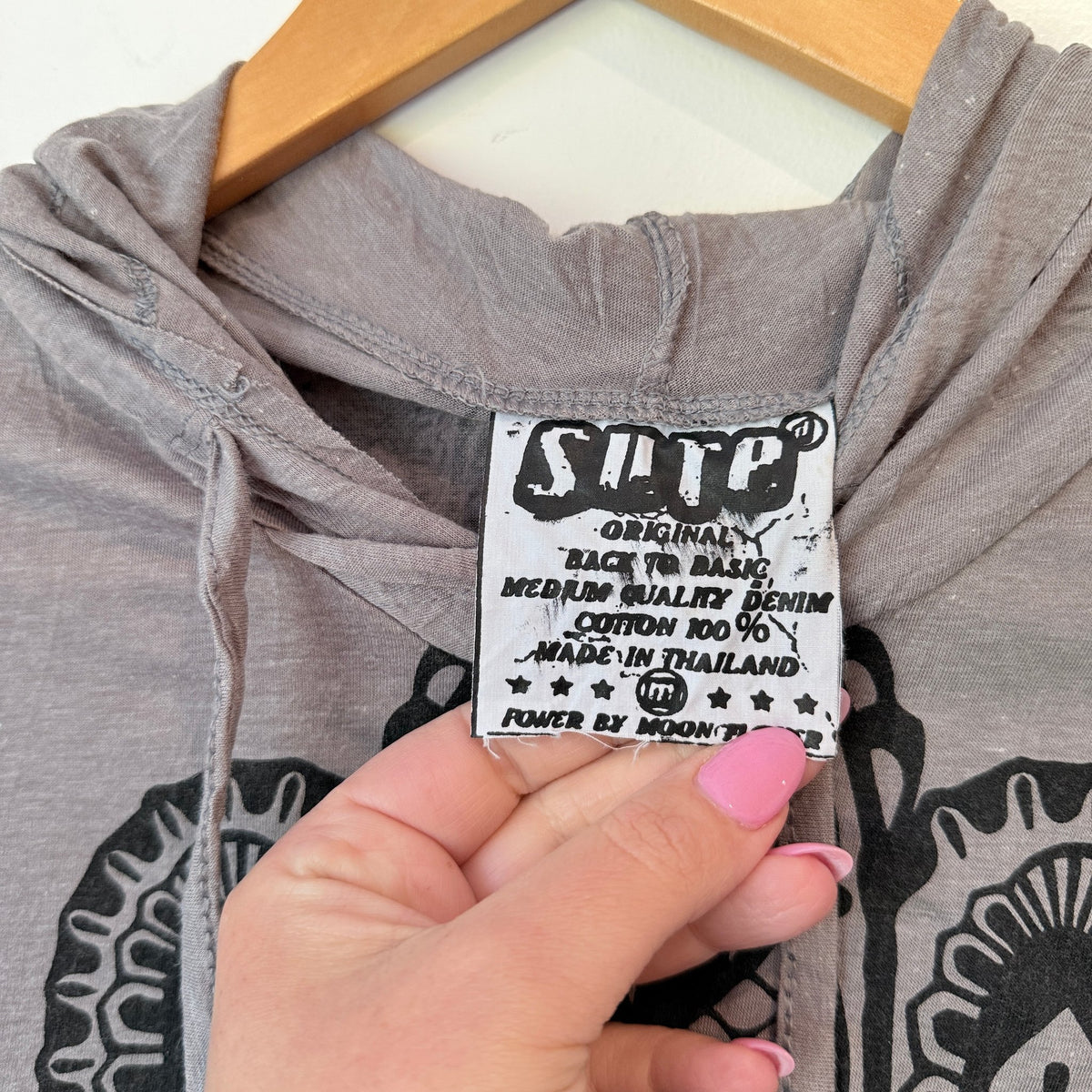 Sure Grey Hamsa Print Lightweight Hooded Top