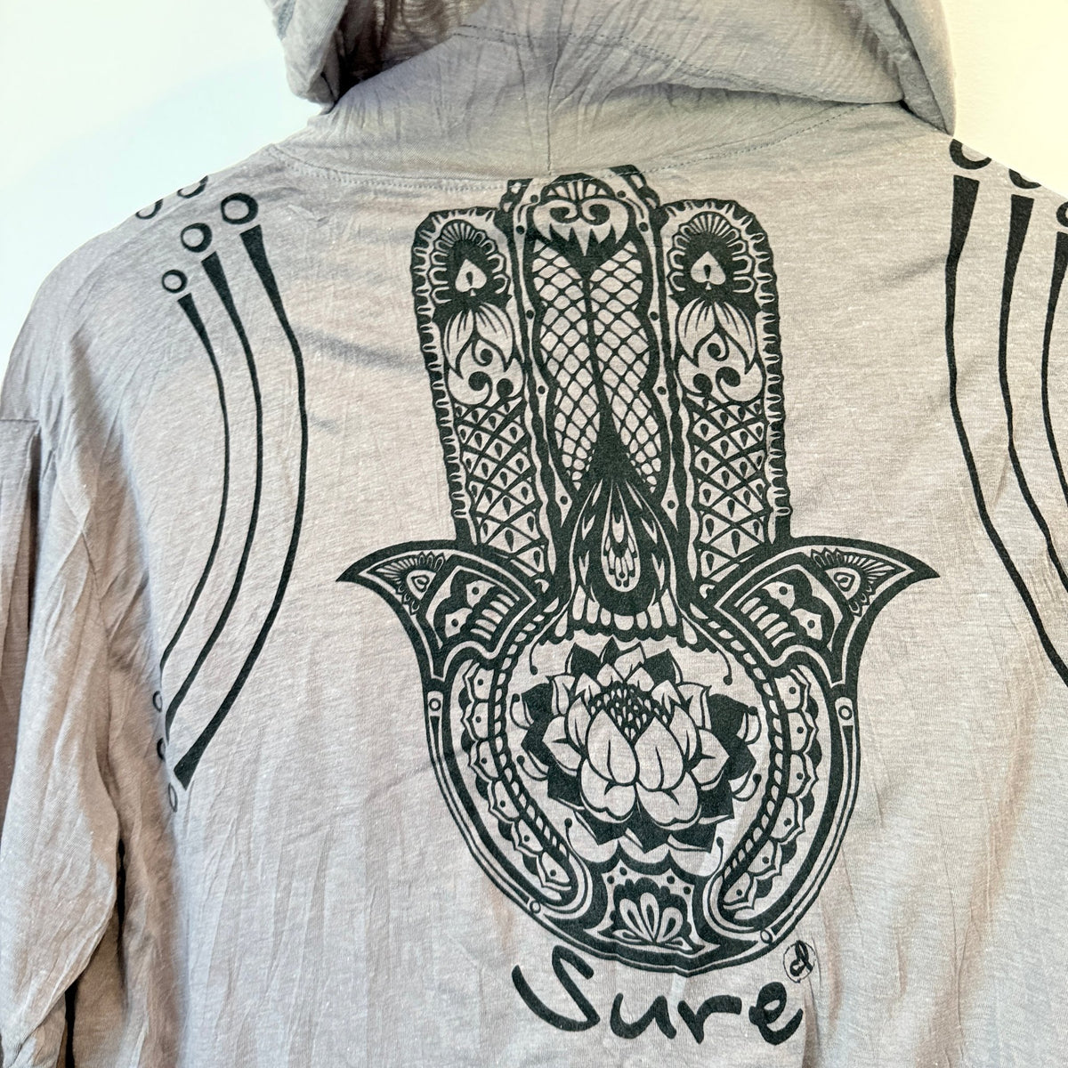 Sure Grey Hamsa Print Lightweight Hooded Top