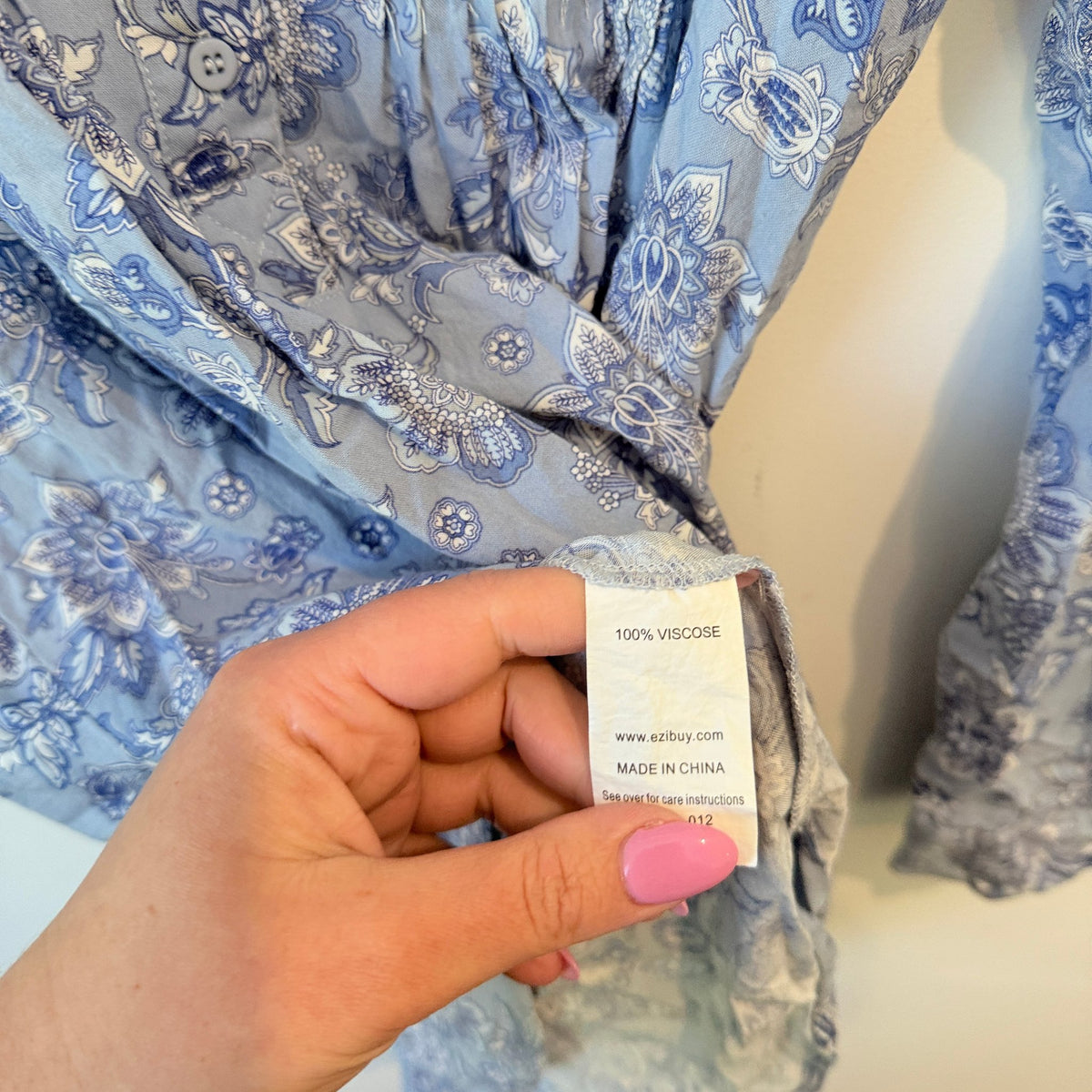 Blue Floral Print Pintuck Tunic Blouse Size 10
