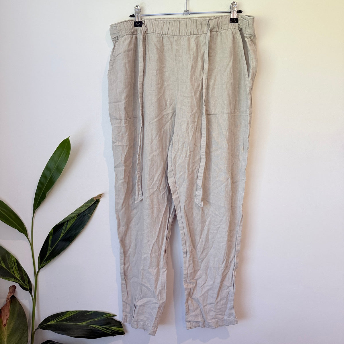 Anko Natural Linen Blend Tie Waist Pants Size 12
