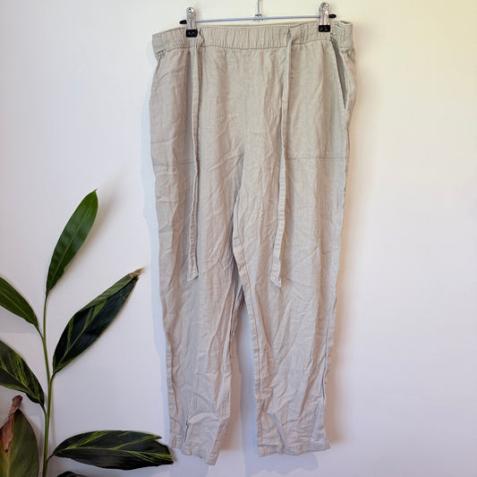 Anko Natural Linen Blend Tie Waist Pants Size 12