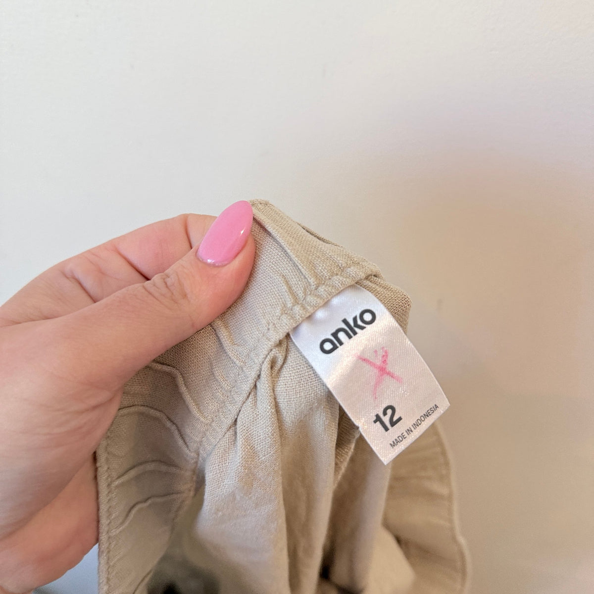 Anko Natural Linen Blend Tie Waist Pants Size 12