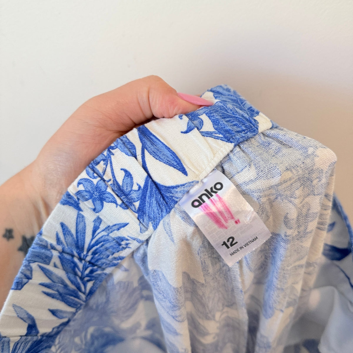 Anko Blue & White Floral Linen Blend Wide Leg Pants Size 12