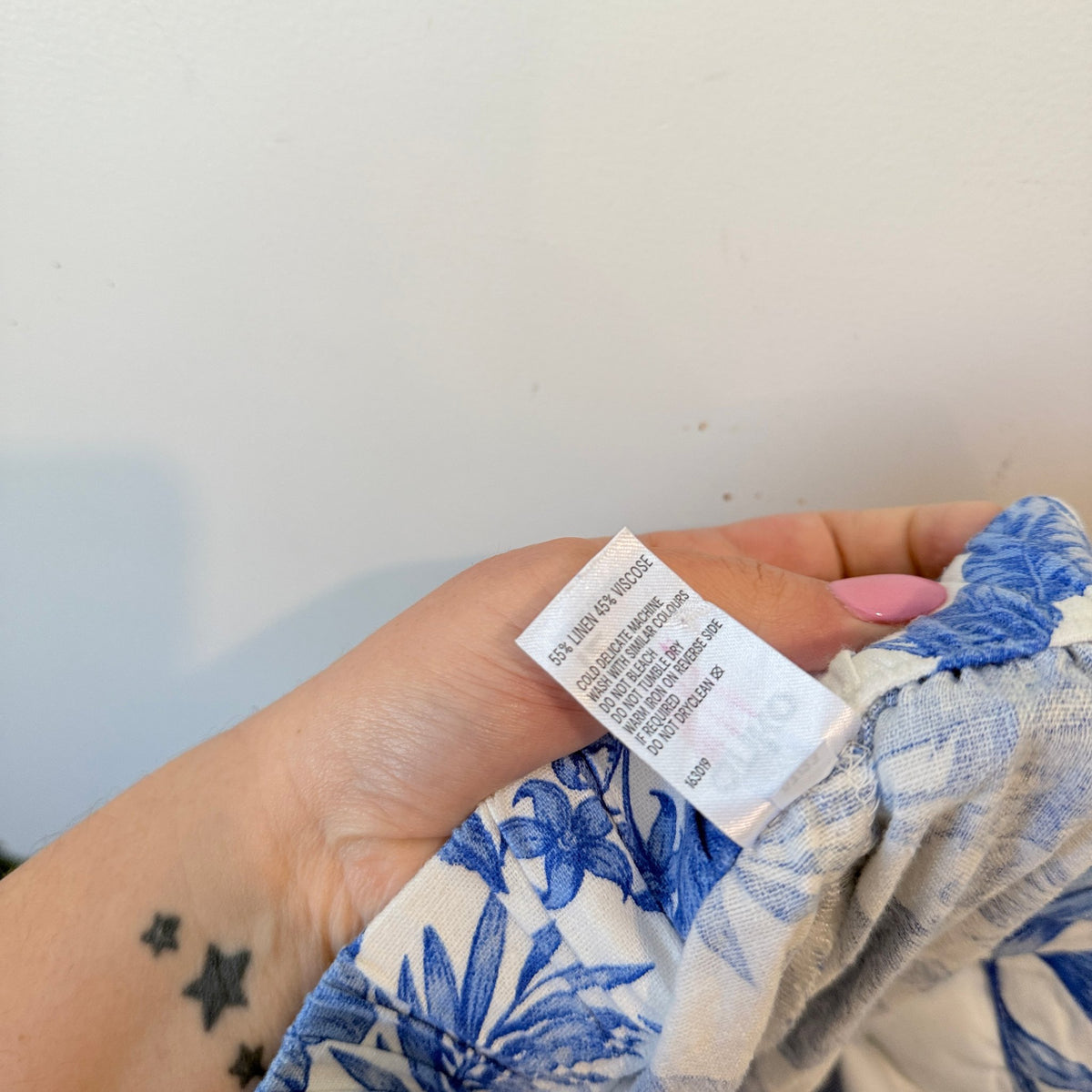 Anko Blue & White Floral Linen Blend Wide Leg Pants Size 12
