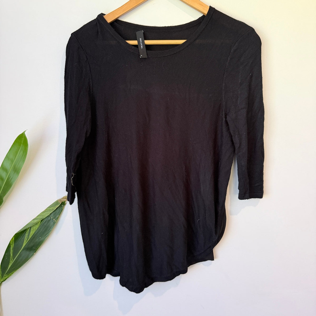 Decjuba Black Knit Top with Woven Pleated Back Size S