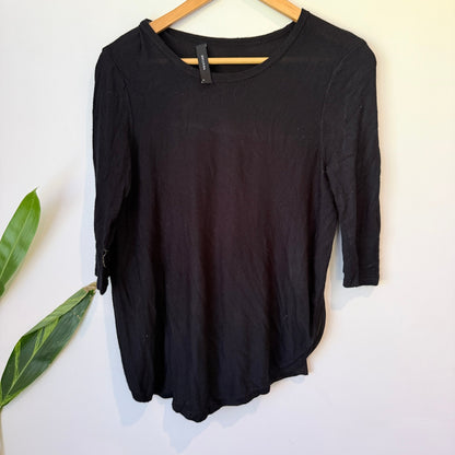 Decjuba Black Knit Top with Woven Pleated Back Size S
