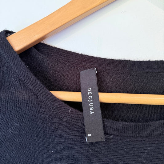 Decjuba Black Knit Top with Woven Pleated Back Size S