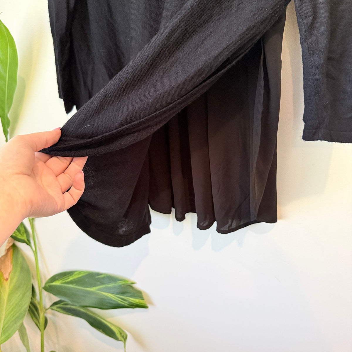 Decjuba Black Knit Top with Woven Pleated Back Size S