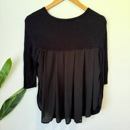 Decjuba Black Knit Top with Woven Pleated Back Size S