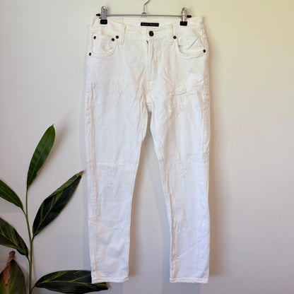 Nudie Jeans White Embroidered Patch Slim Jeans Size W26 L28