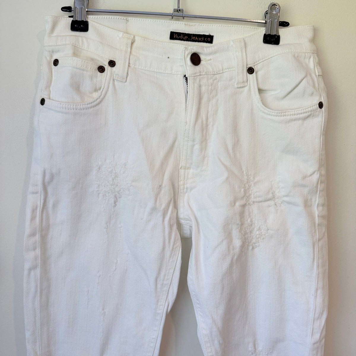 Nudie Jeans White Embroidered Patch Slim Jeans Size W26 L28