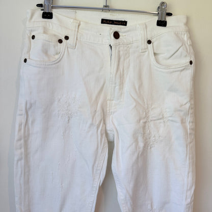 Nudie Jeans White Embroidered Patch Slim Jeans Size W26 L28