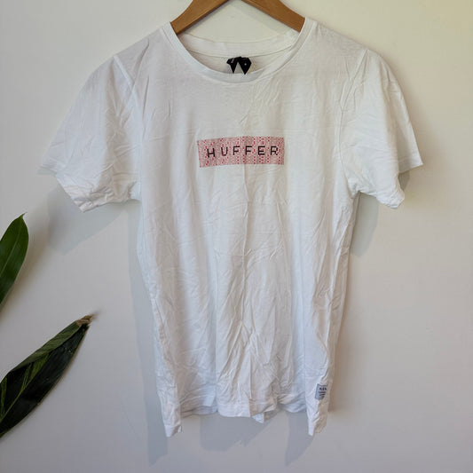 Huffer White Pink Box Logo Tee Size 6