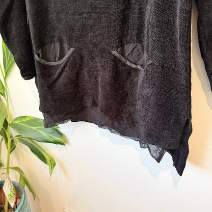 Succhi Collection Black Chenille Knit Tunic with Chiffon Trim Size U/Arm to U/Arm 50cm