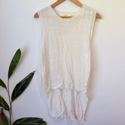 Zara Knit Cream Linen Blend Asymmetric Hem Knit Tank Size M