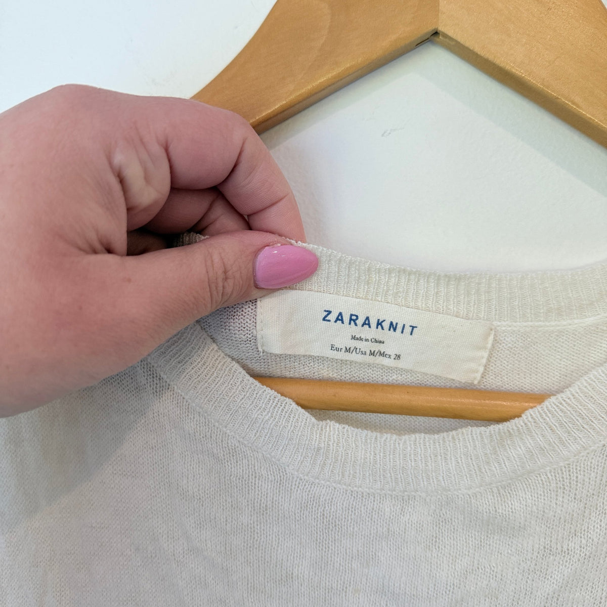 Zara Knit Cream Linen Blend Asymmetric Hem Knit Tank Size M