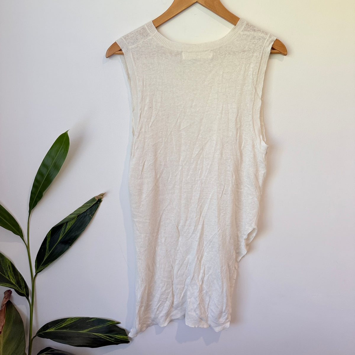 Zara Knit Cream Linen Blend Asymmetric Hem Knit Tank Size M