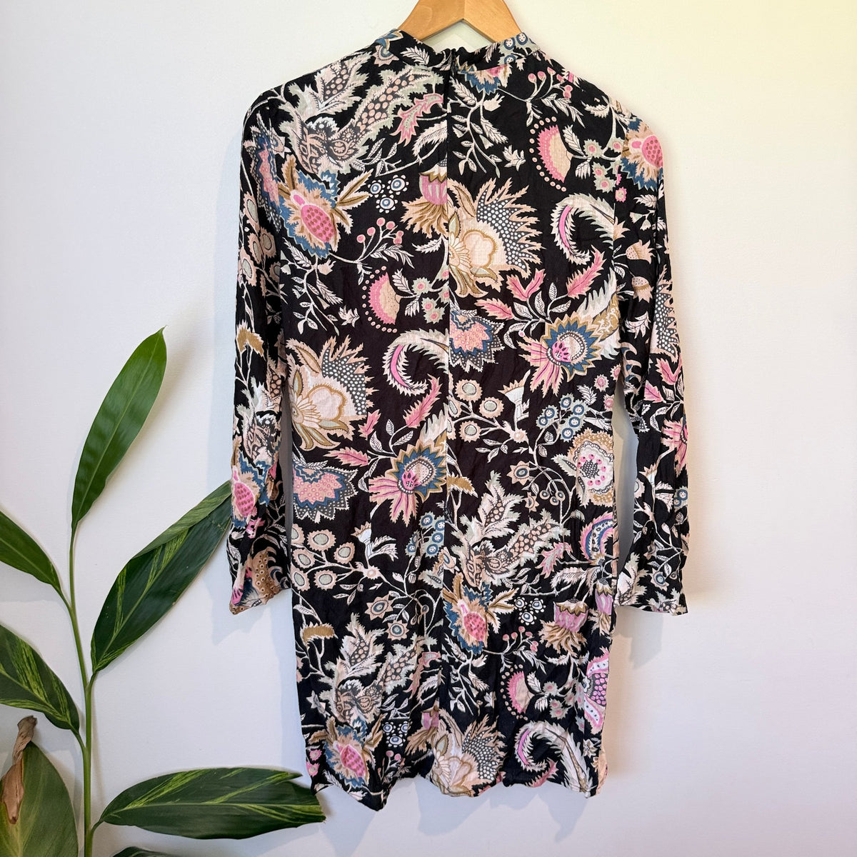 Rolla's Black Paisley Floral High Neck Long Sleeve Mini Dress