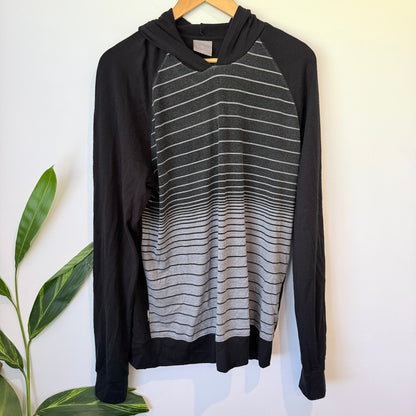 Icebreaker Mens Grey & Black Stripe Merino Hooded Top Size XL