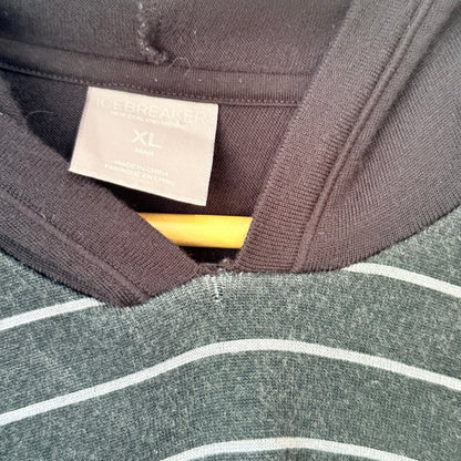Icebreaker Mens Grey & Black Stripe Merino Hooded Top Size XL