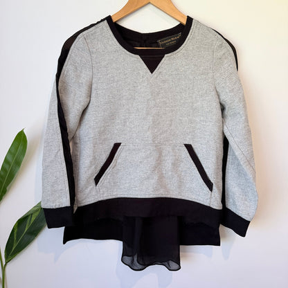 Vivienne Midow Grey Herringbone Sweatshirt with Chiffon Back Size 2 | U/Arm to U/Arm 42cm