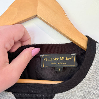 Vivienne Midow Grey Herringbone Sweatshirt with Chiffon Back Size 2 | U/Arm to U/Arm 42cm