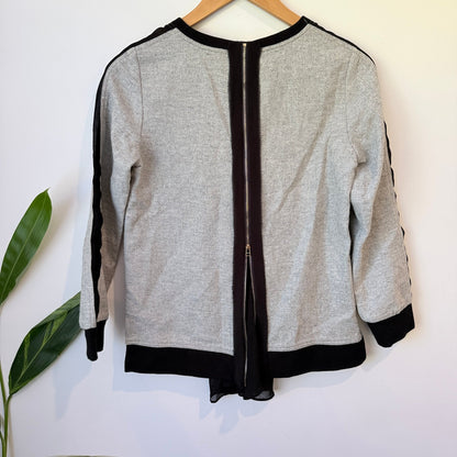 Vivienne Midow Grey Herringbone Sweatshirt with Chiffon Back Size 2 | U/Arm to U/Arm 42cm