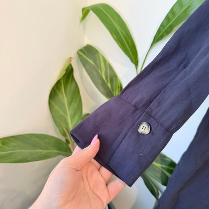 Zara TRF Navy Button Front Maxi Shirt Dress Size L
