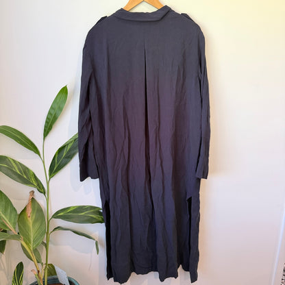 Zara TRF Navy Button Front Maxi Shirt Dress Size L
