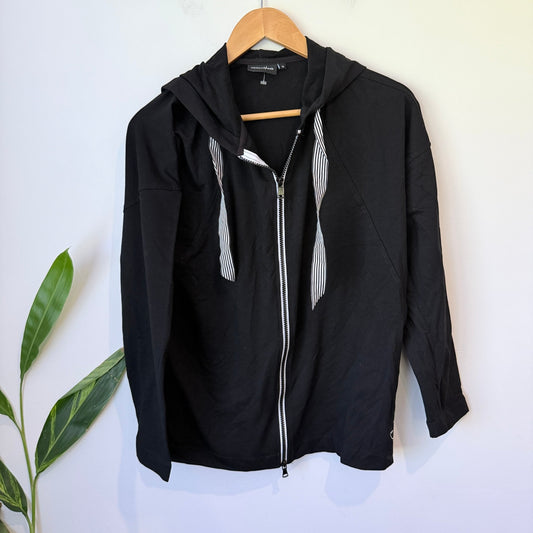 White on Black Black Zip Up Hoodie with Stripe Ties Size 10