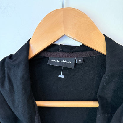 White on Black Black Zip Up Hoodie with Stripe Ties Size 10